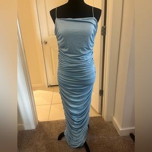 Blue scrunch midi dress